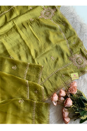 Olive Green Habutai Silk Saree 5764 18 (PRE ORDER)