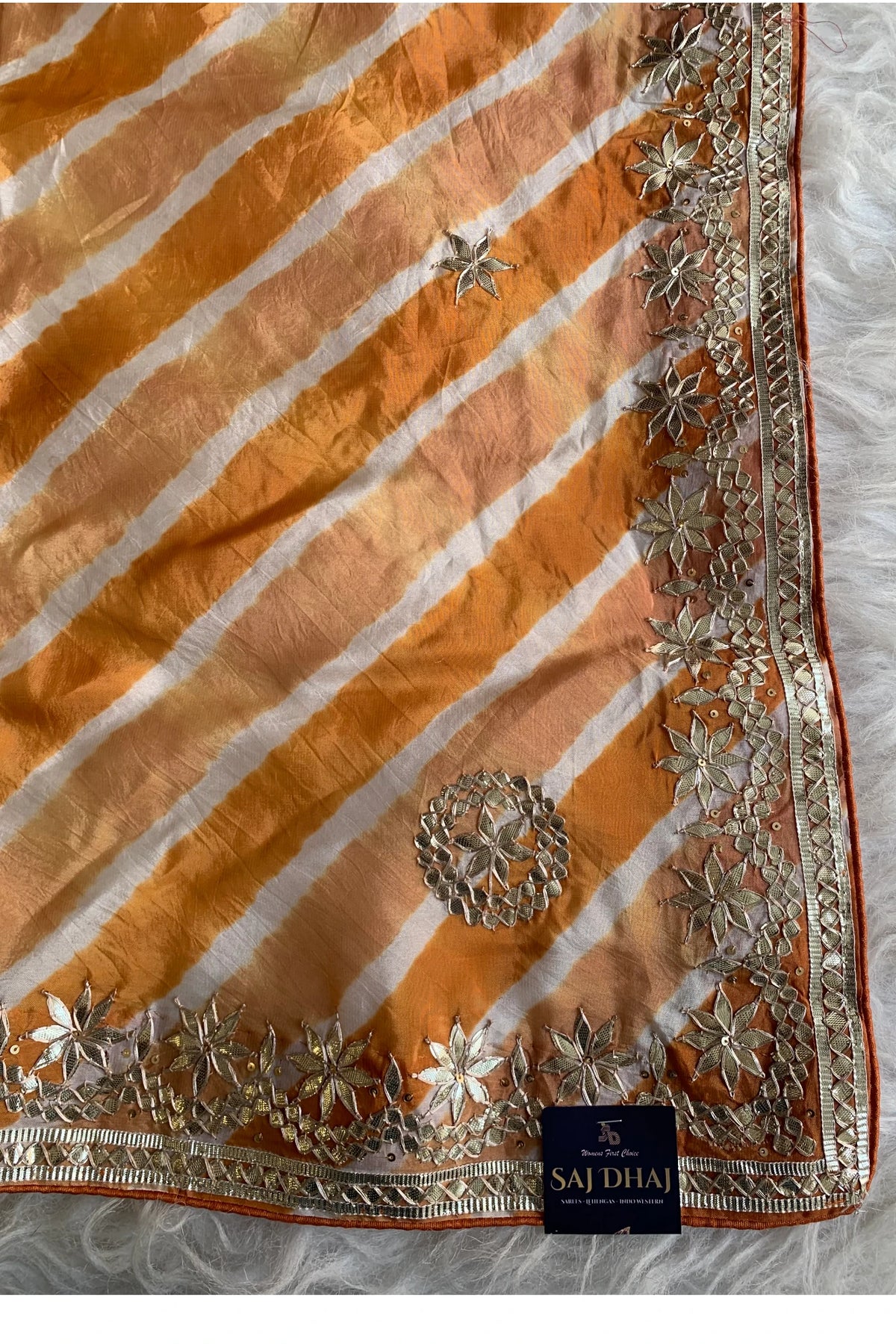 Orange Leheriya Russian Silk Saree 5825 05