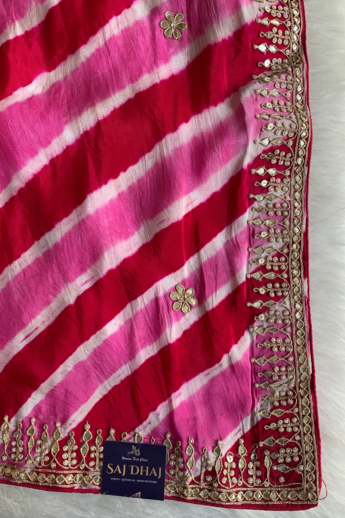 Pink Jaal Leheriya Habutai Silk Saree 5846 02