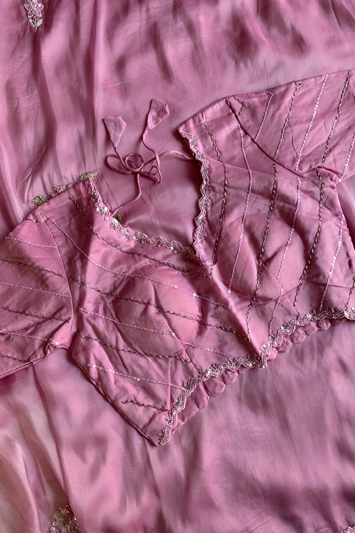 Baby Pink Floral Sequin Organza Saree 5651 24