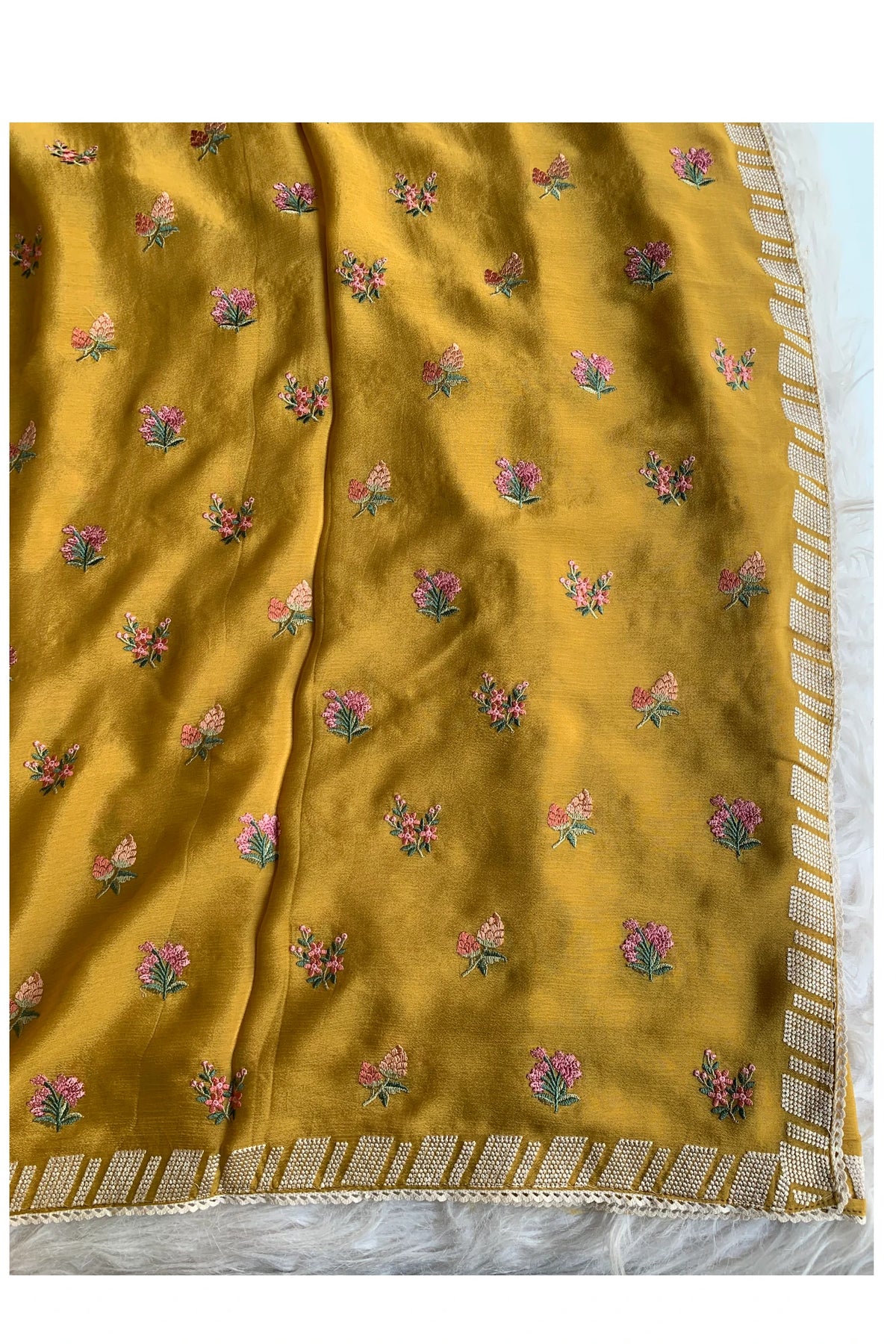 Mustard Yellow Chinnon Georgette Saree 5752 07