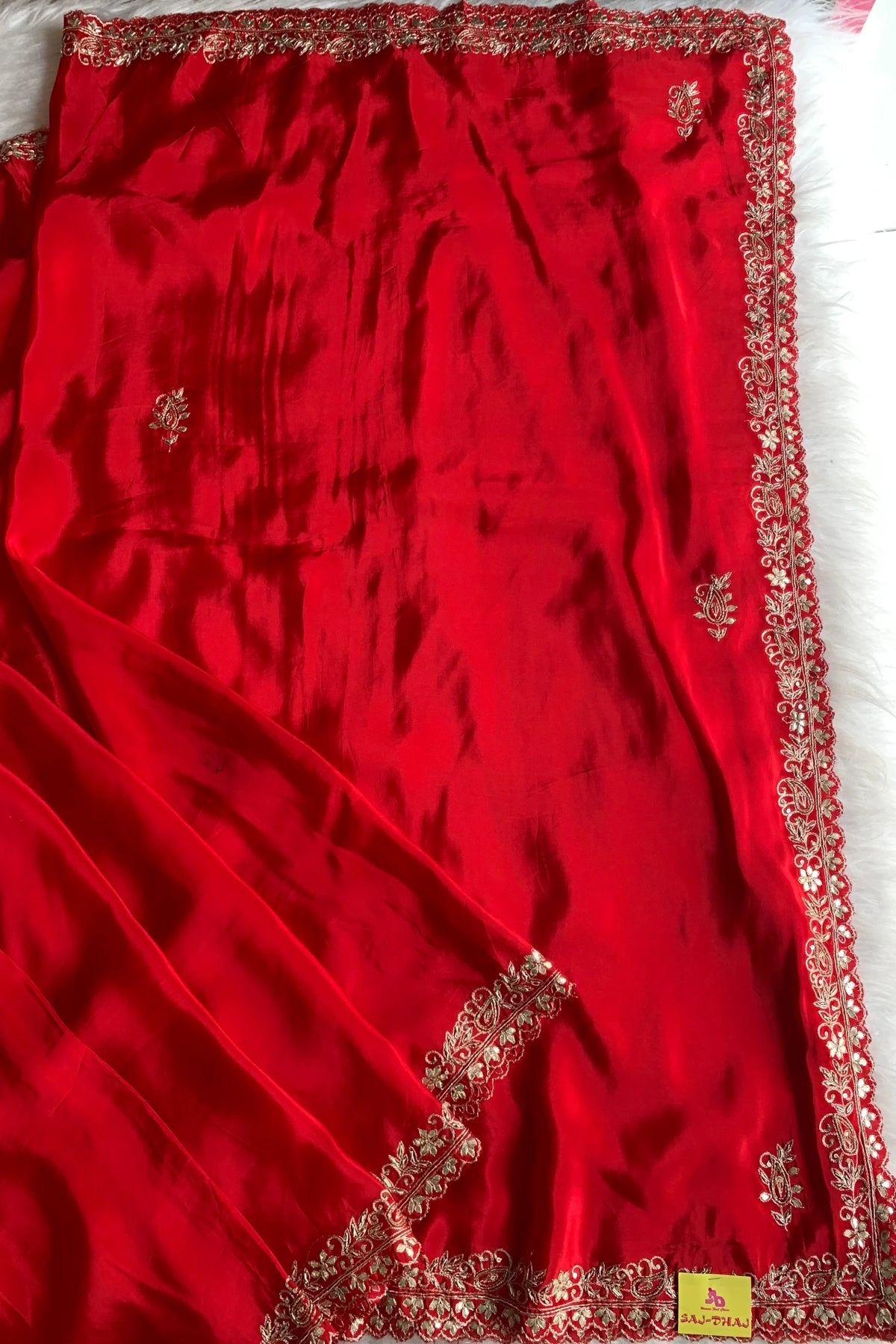 Red Habutai Silk Saree 5700 17