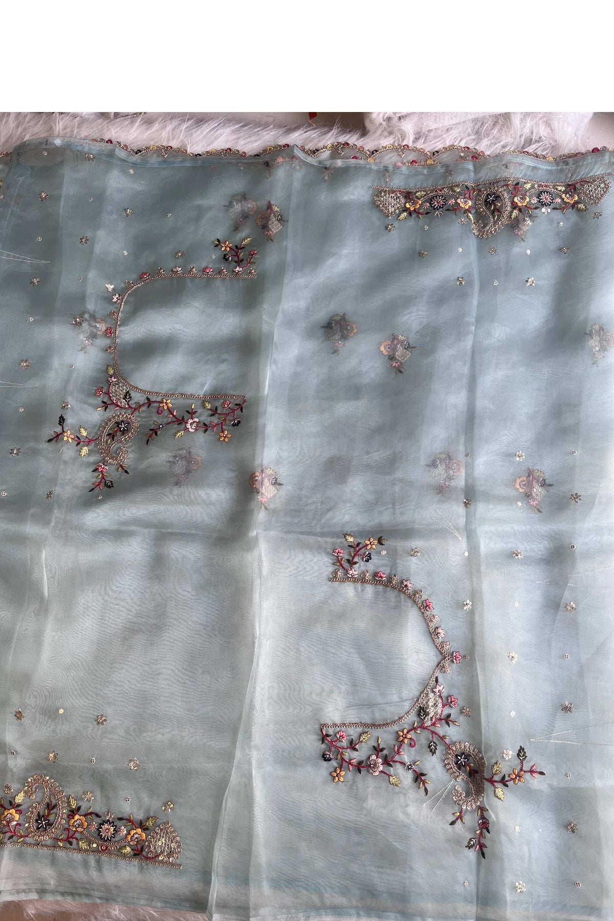Pastel Sea Blue Tissue Organza Saree 5822 02