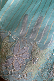 Sea Blue Applique Embellished Silk Organza Saree 5844 12