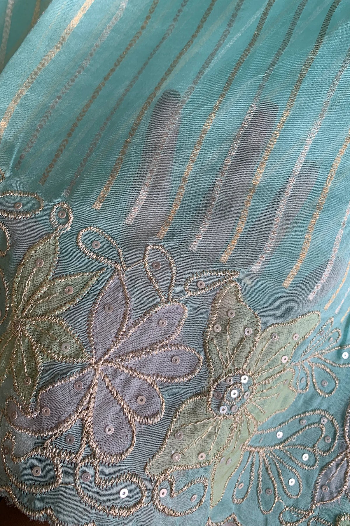 Sea Blue Applique Embellished Silk Organza Saree 5844 12