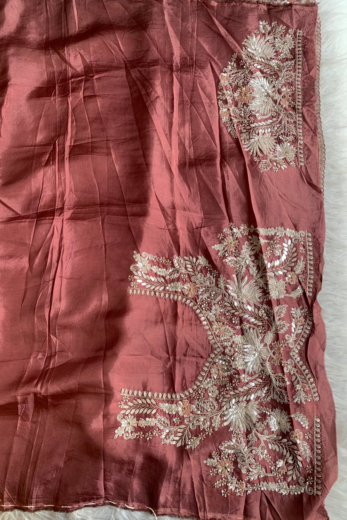 White & Brown Designer Organza Saree 5659 07