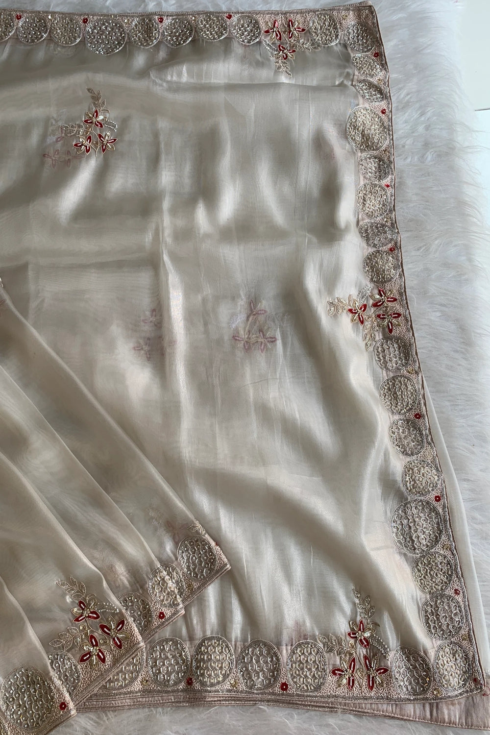White Embellished Organza Saree 5111 11