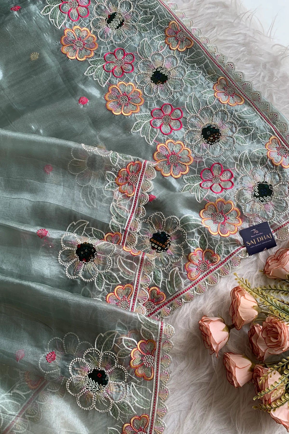 Sea Green Tissue Organza Saree 5786 09
