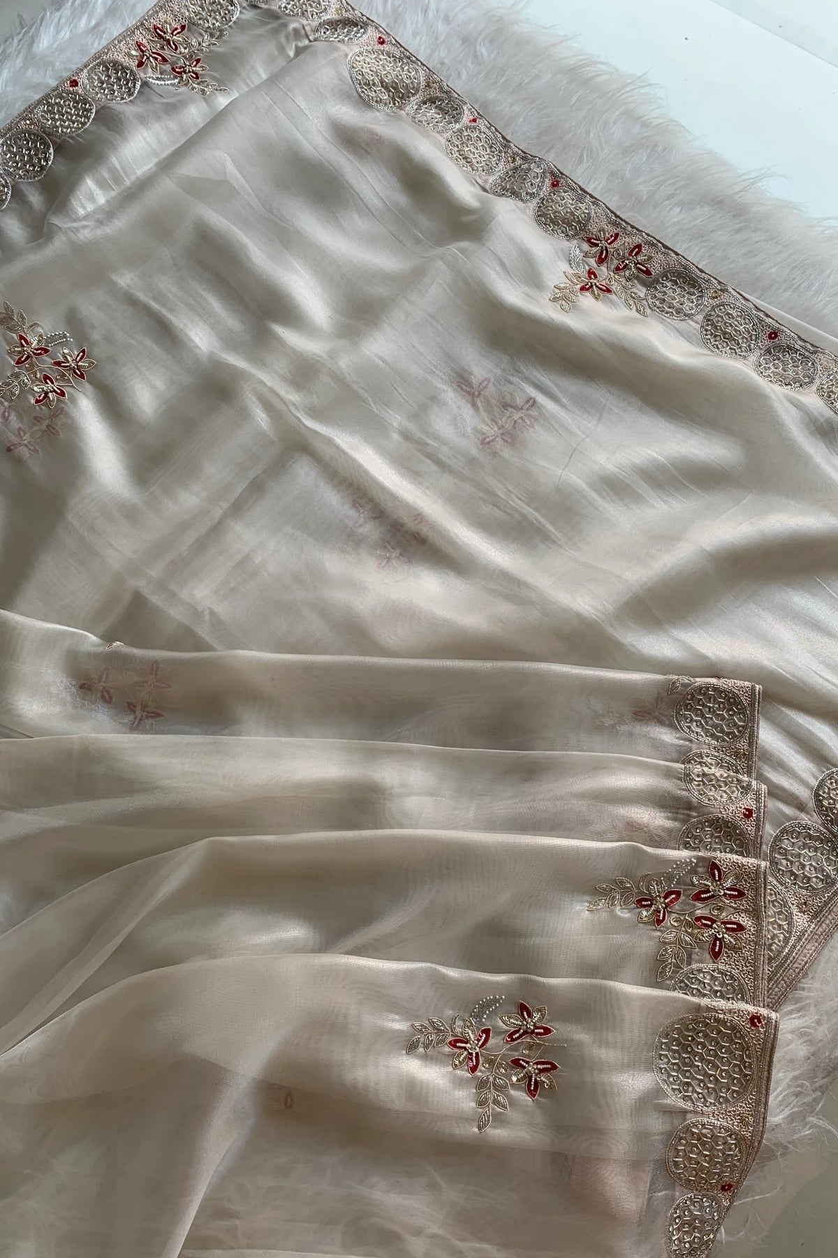 White Embellished Organza Saree 5111 11