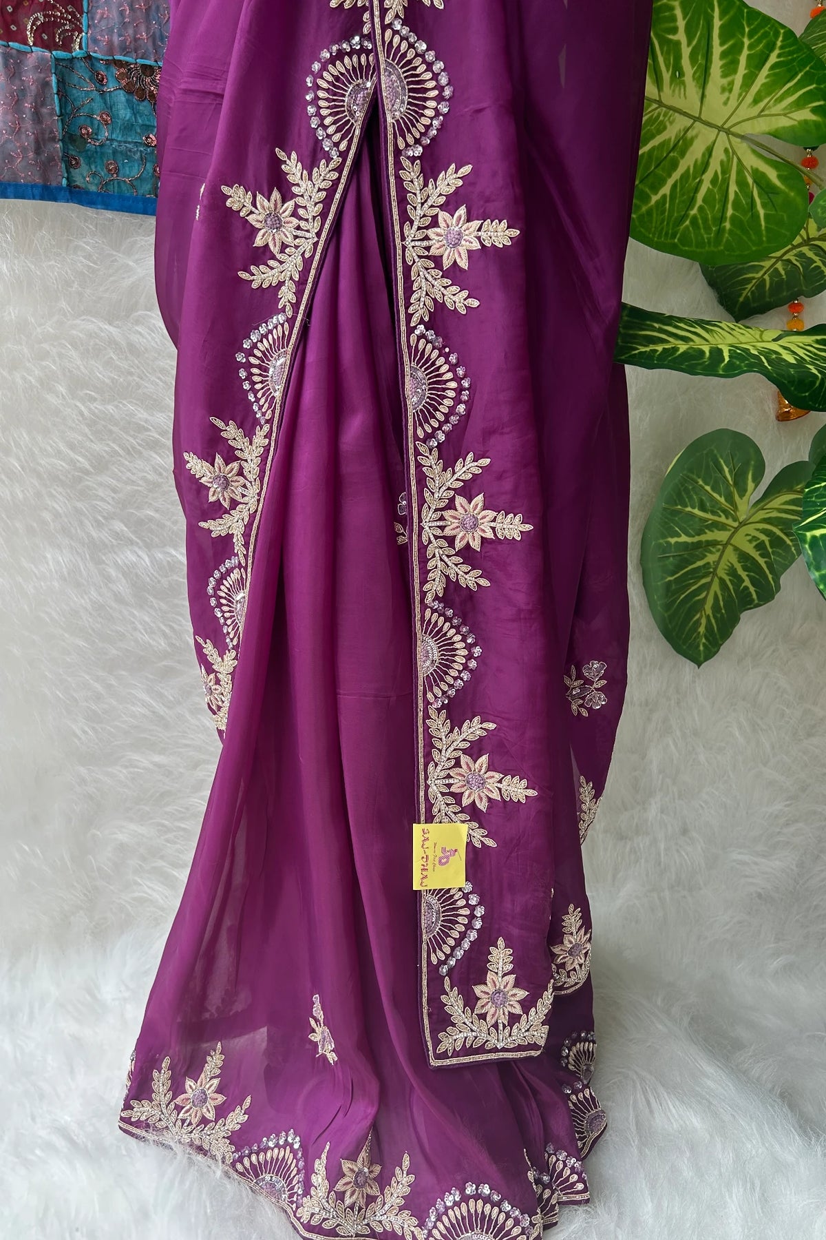 Ethereal Wine Zardosi Saree 5068-02