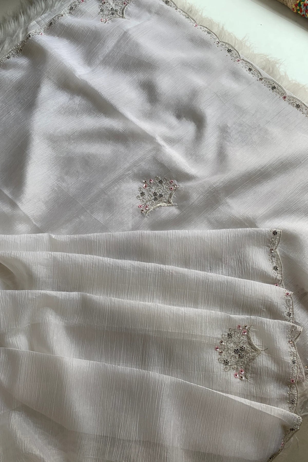 White Embellished Crush Saree 5362 02