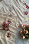 Off White Floral Embellished Habutai Silk Saree 5142 12