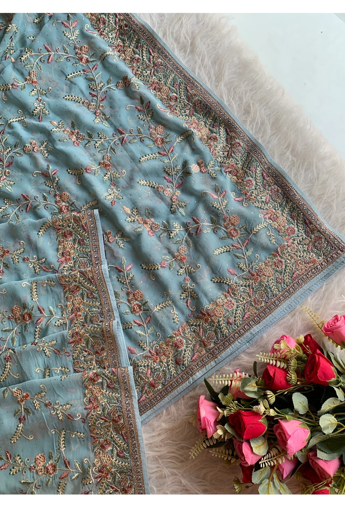 Sea Blue Chikankari Saree 5817 04