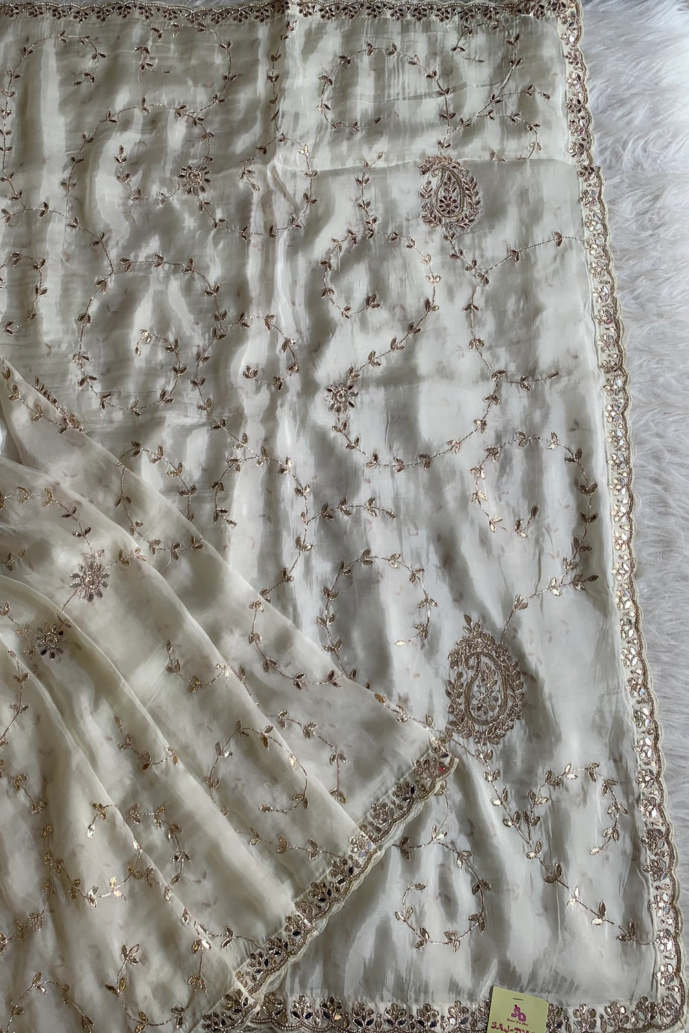 White Habutai Silk Saree 5143 13