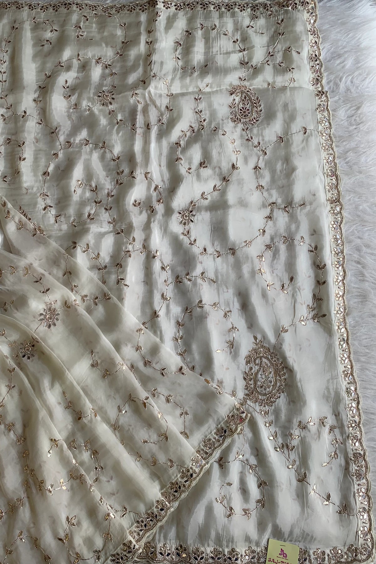 White Habutai Silk Saree 5143 13