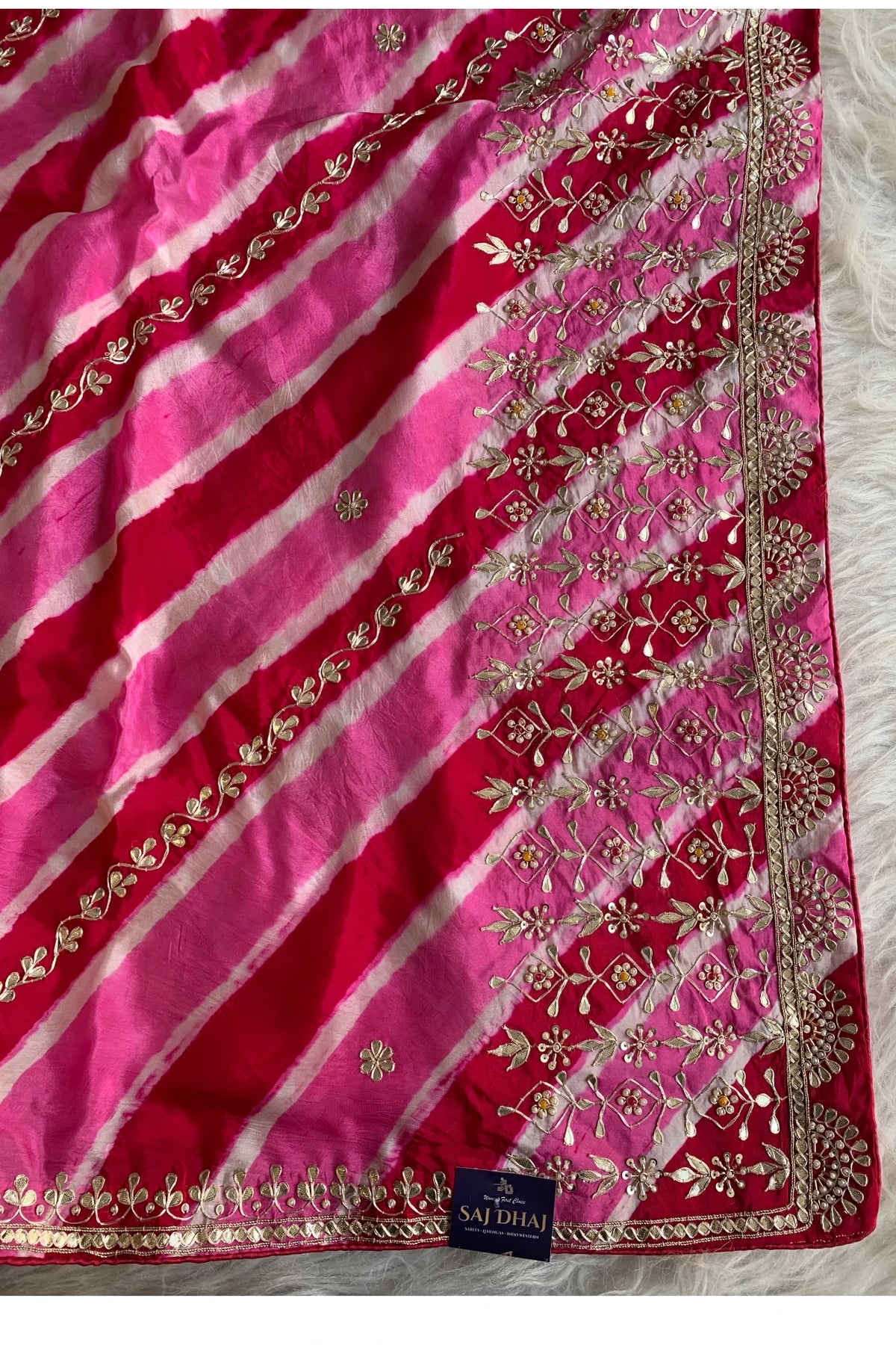 Pink Pallu Jaal Leheriya Saree 5837 02