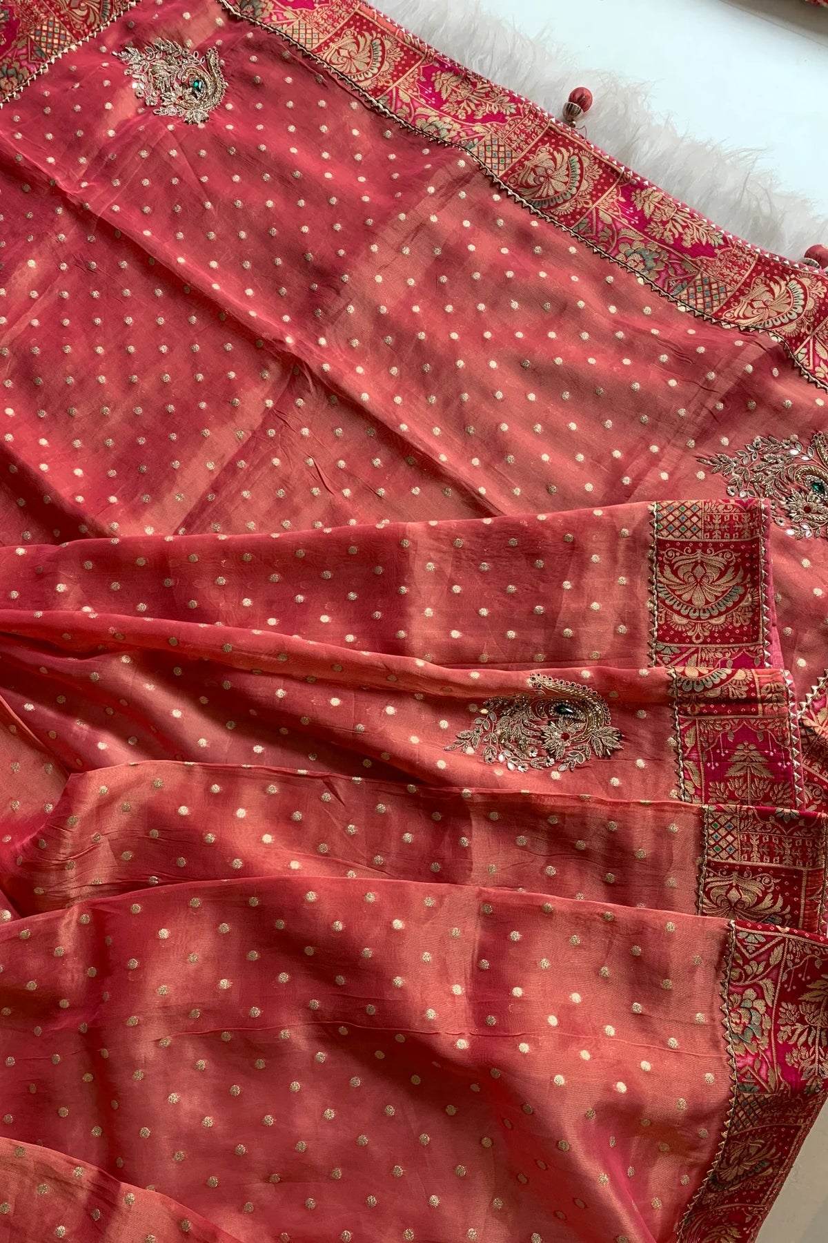 Blush Pink Jamawar Border Tissue Saree 5763 08
