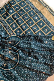 Peacock Blue Russian Silk Saree 5438 01