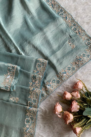 Sea Green Embellished Tissue Saree 5760 01