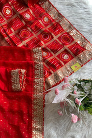 Red Bandhej Russian Silk Saree 5772 10