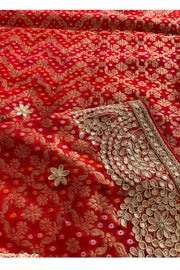 Red Banarasi Bandhej Gota Saree 5544 16