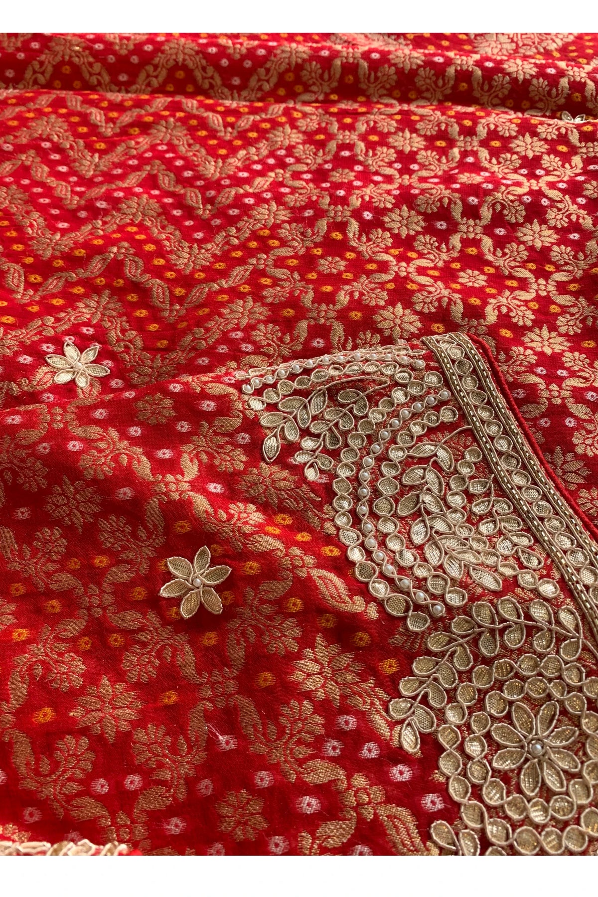 Red Banarasi Bandhej Gota Saree 5544 16