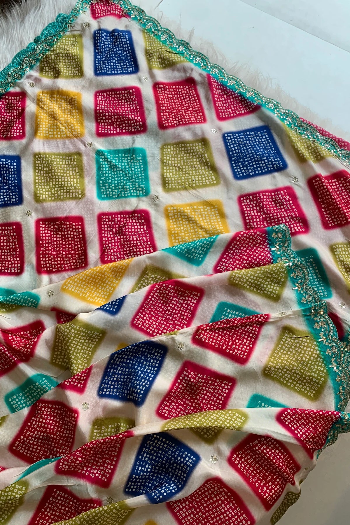 Multicolor Russian Silk Saree with Blue Border 5755 04