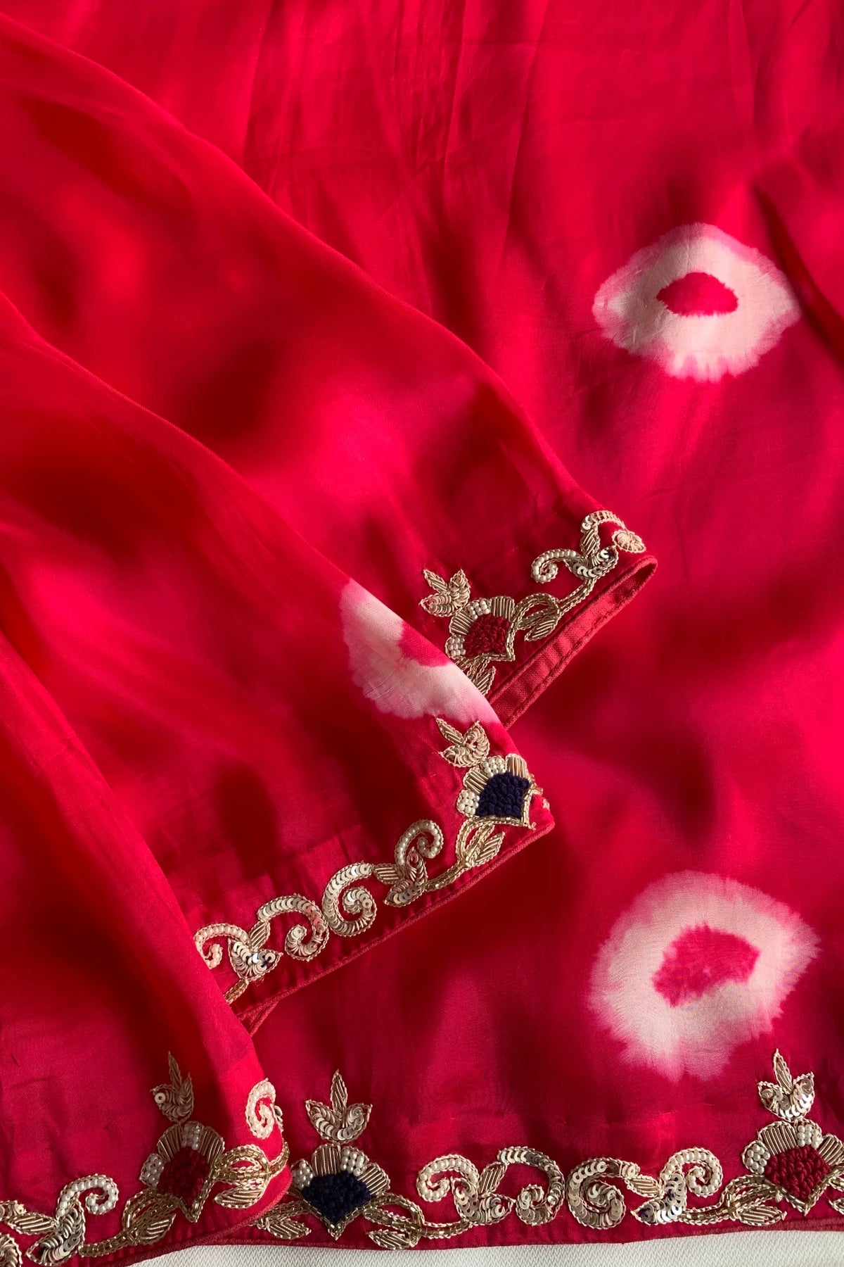Rani Pink Habutai Silk Saree with Tie&Dye Design 5650 09