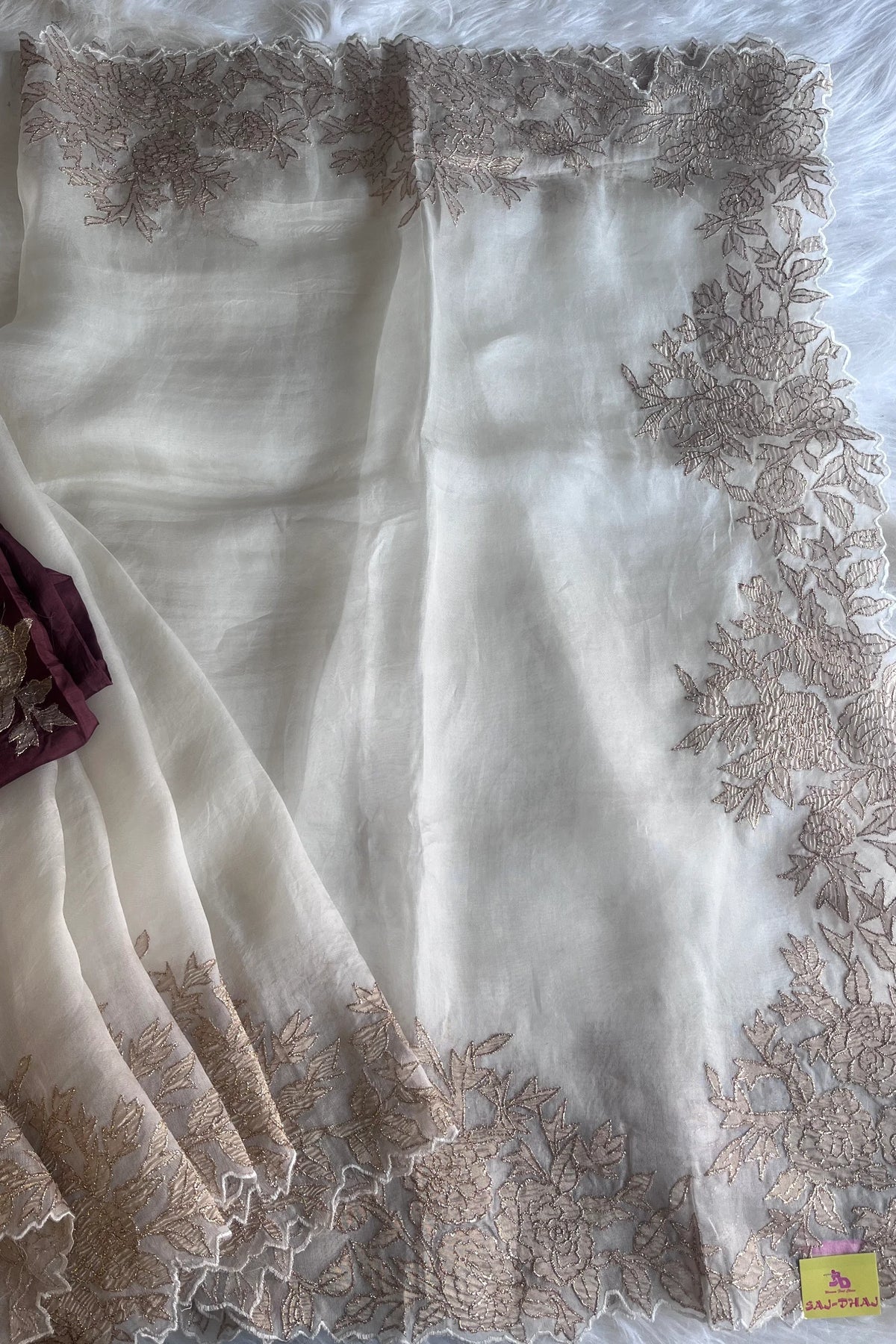 Off White Kora Organza Saree 5818 02