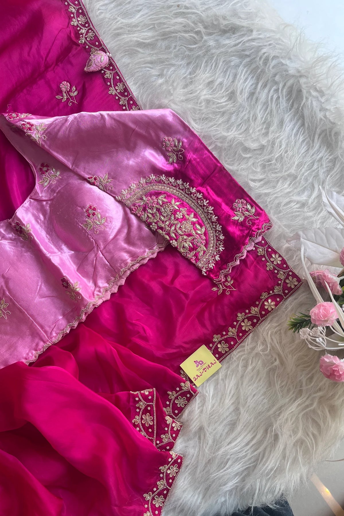 Rani Pink Habutai Silk Saree With Designer Blouse 5651 22