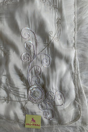 White Embellished Habutai Silk Saree 5365 12