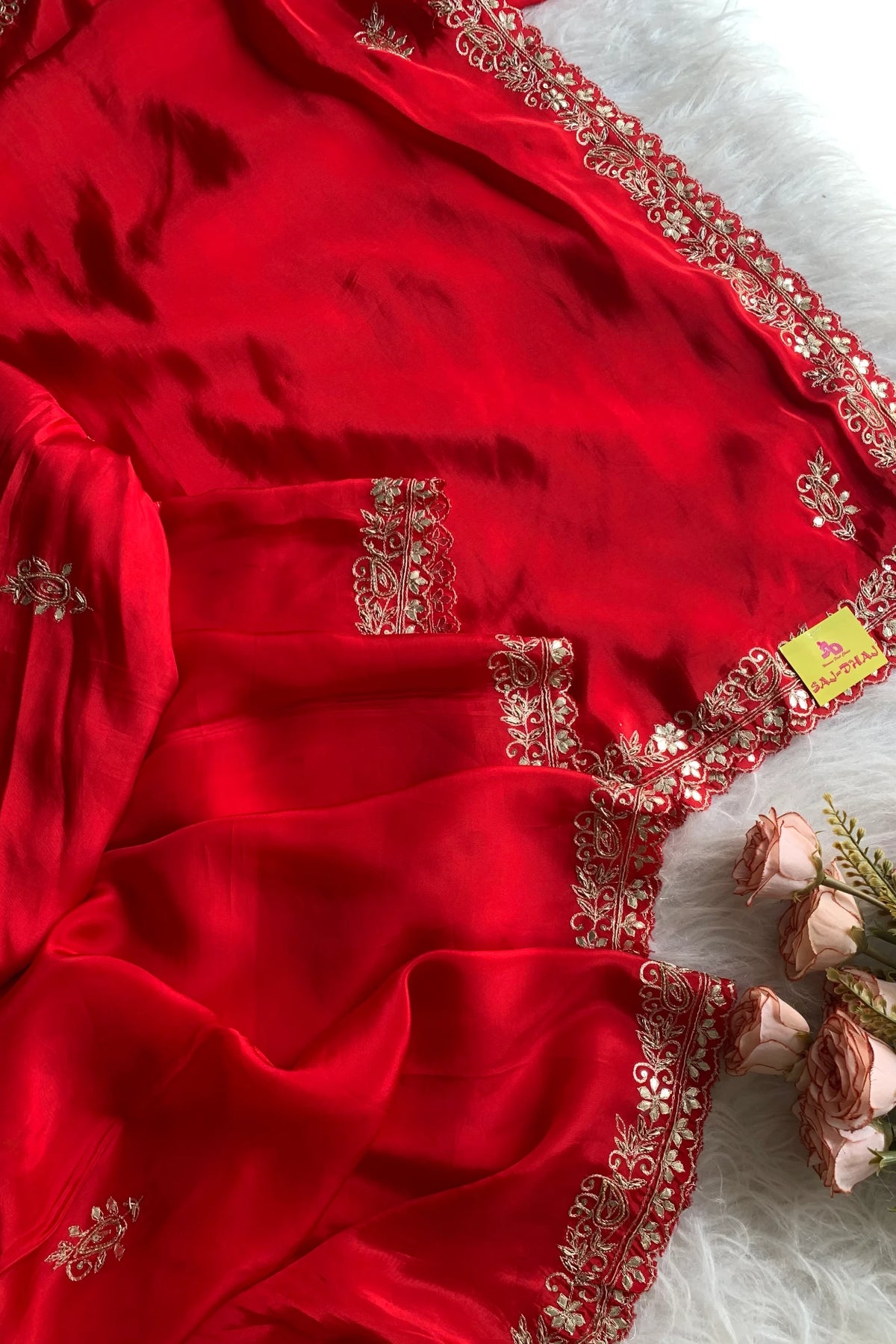 Red Habutai Silk Saree 5700 17