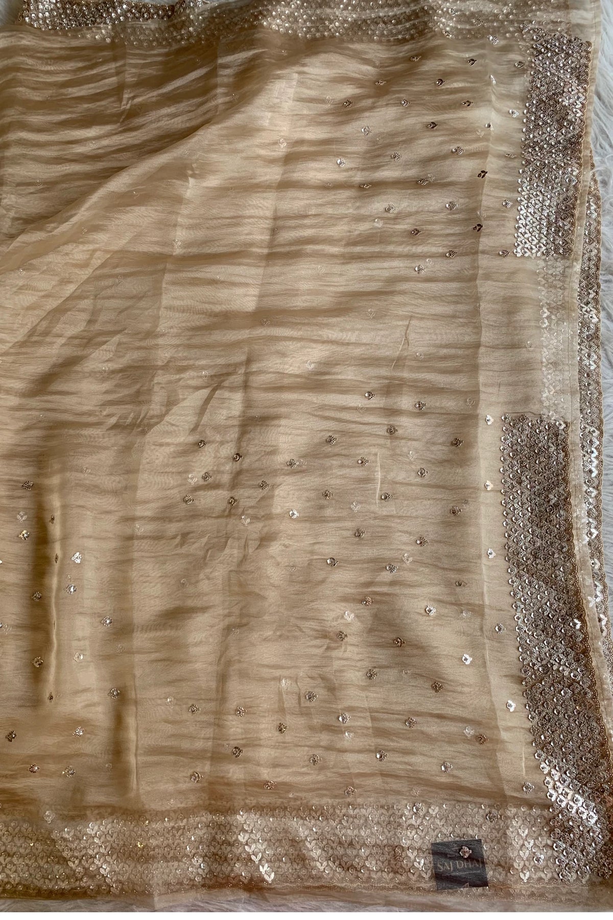 Champagne Gold Embellished Butter Organza Saree 5847 01