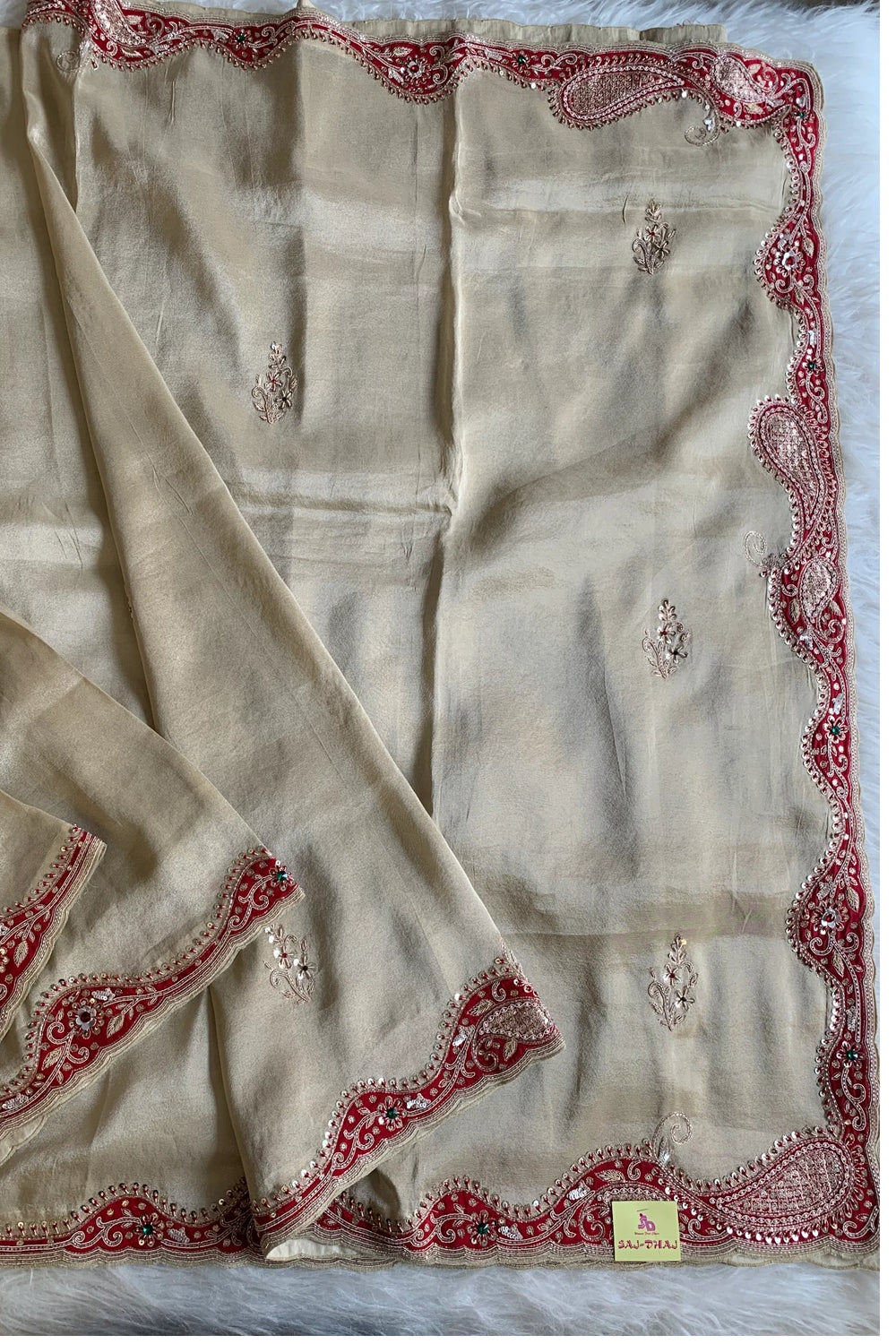 Beige Tissue Saree 5657 12