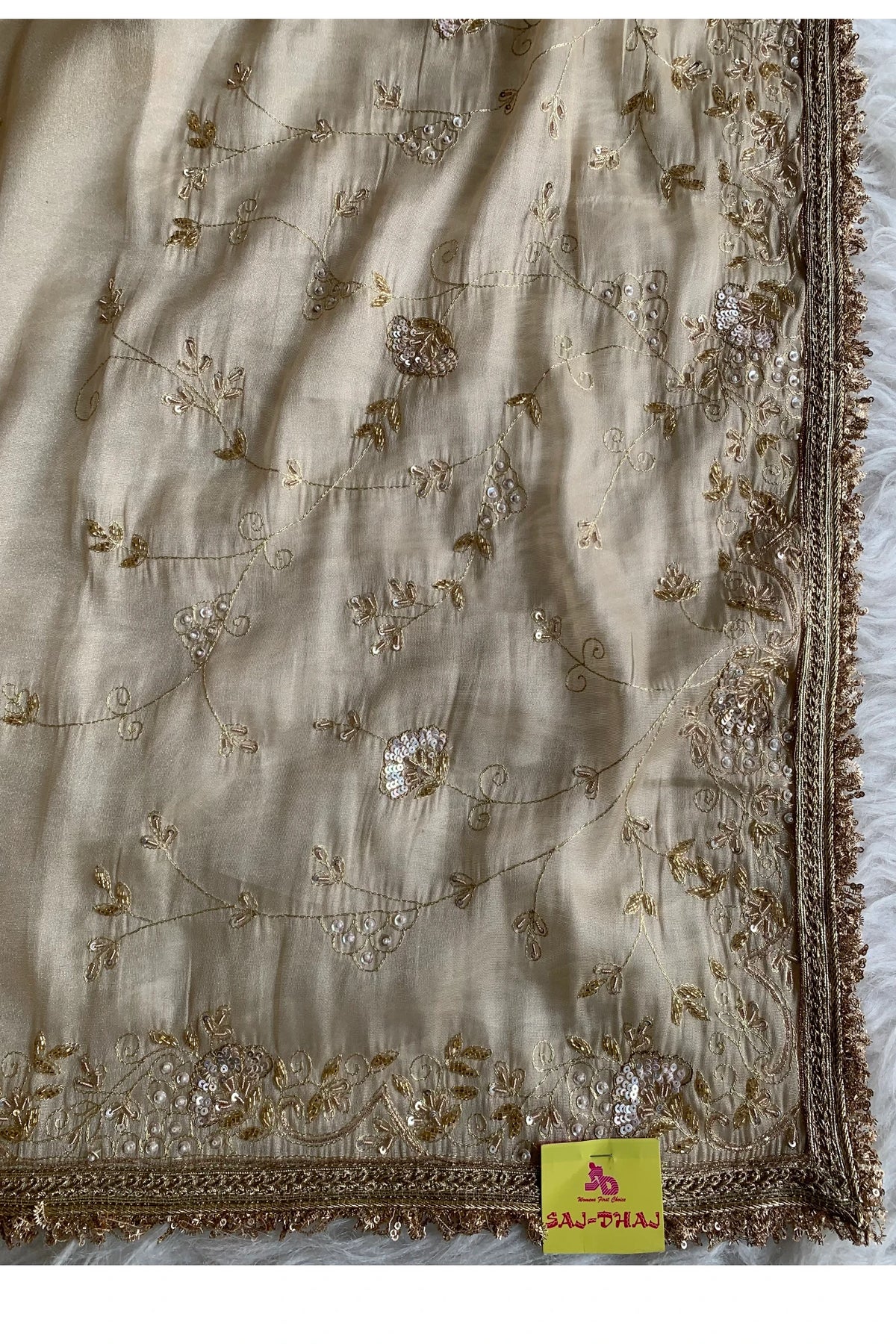 Beige Tissue Organza Saree 5765 07