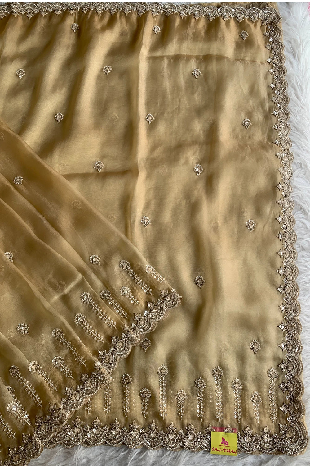 Beige Organza Saree 5687 20