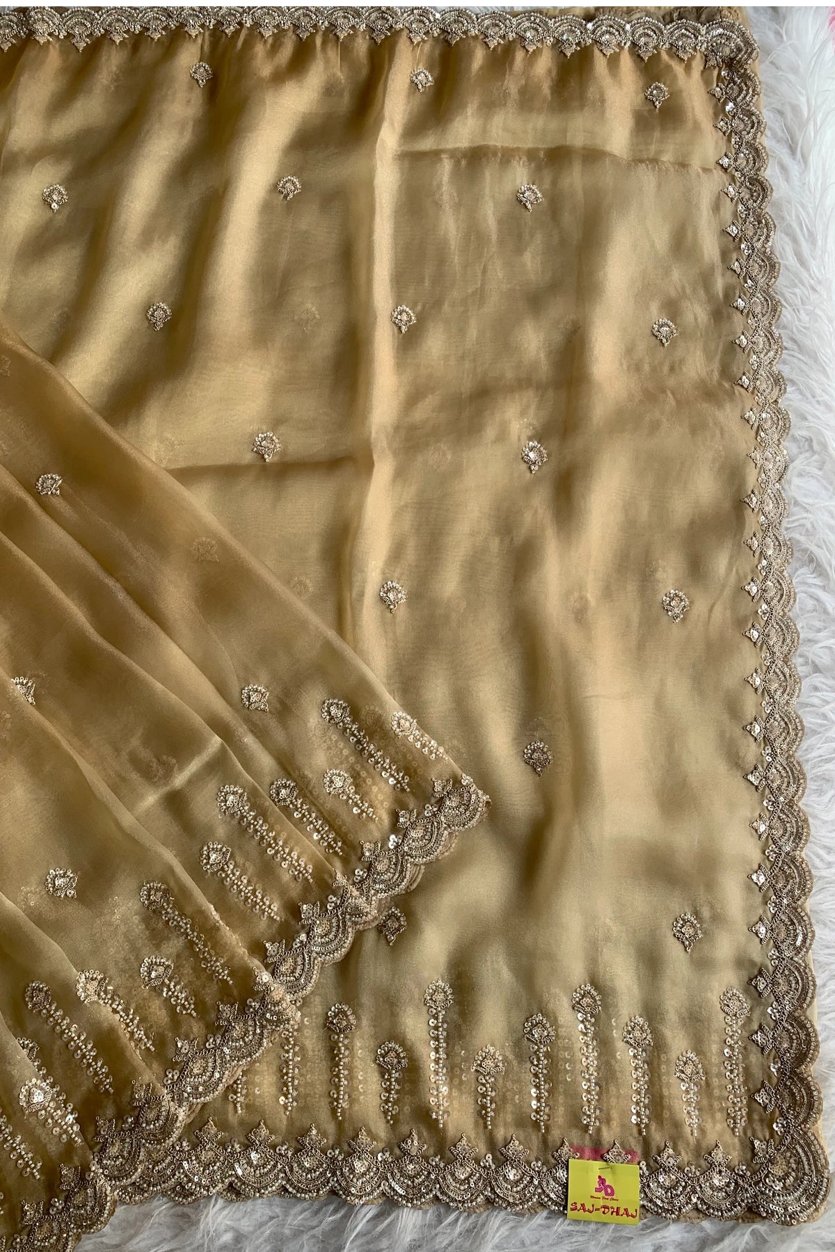 Beige Organza Saree 5687 20