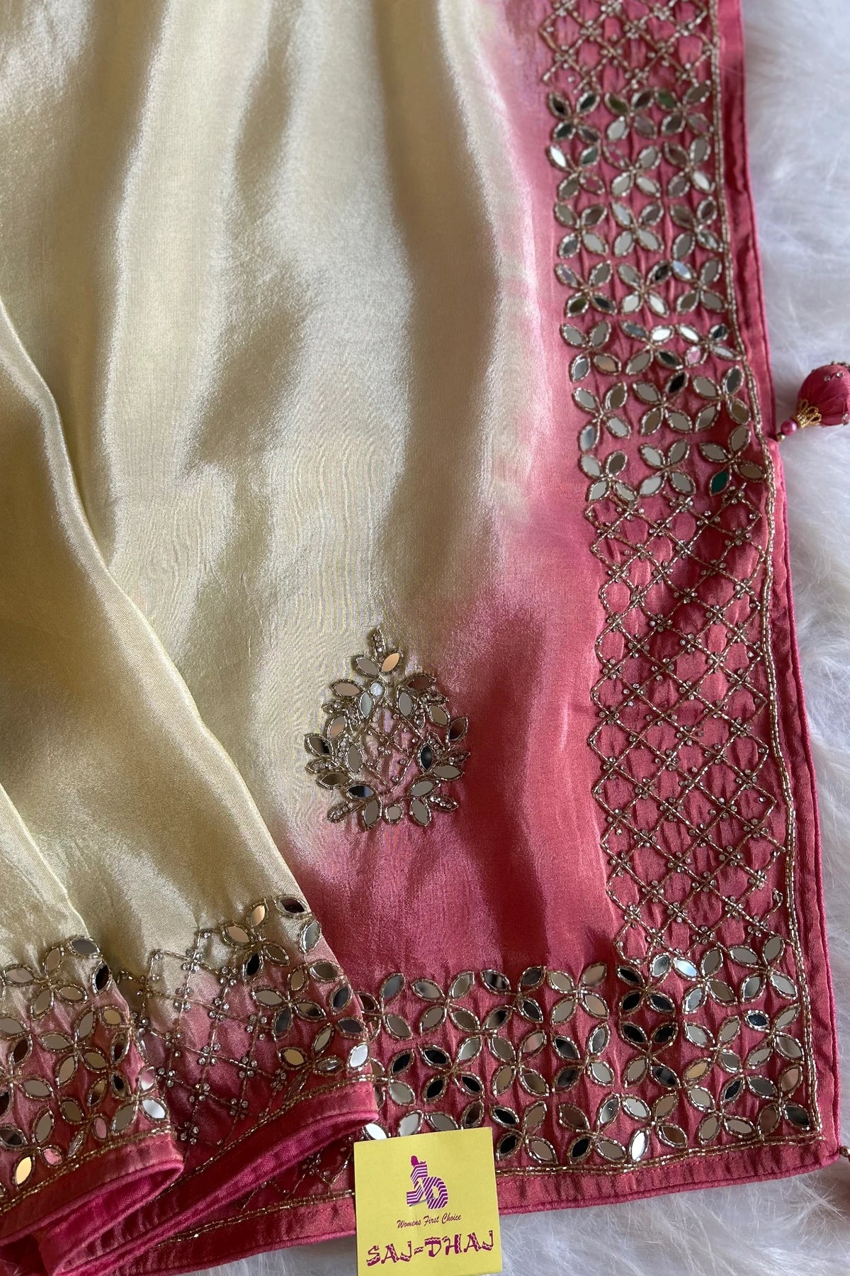 Shaded Border Saree with Mirror Work 5077-06