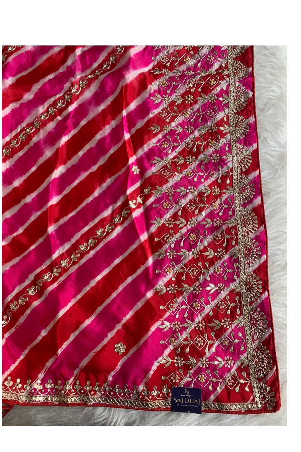 Pink & Red Leheriya Pallu Jaal Saree 5837 02