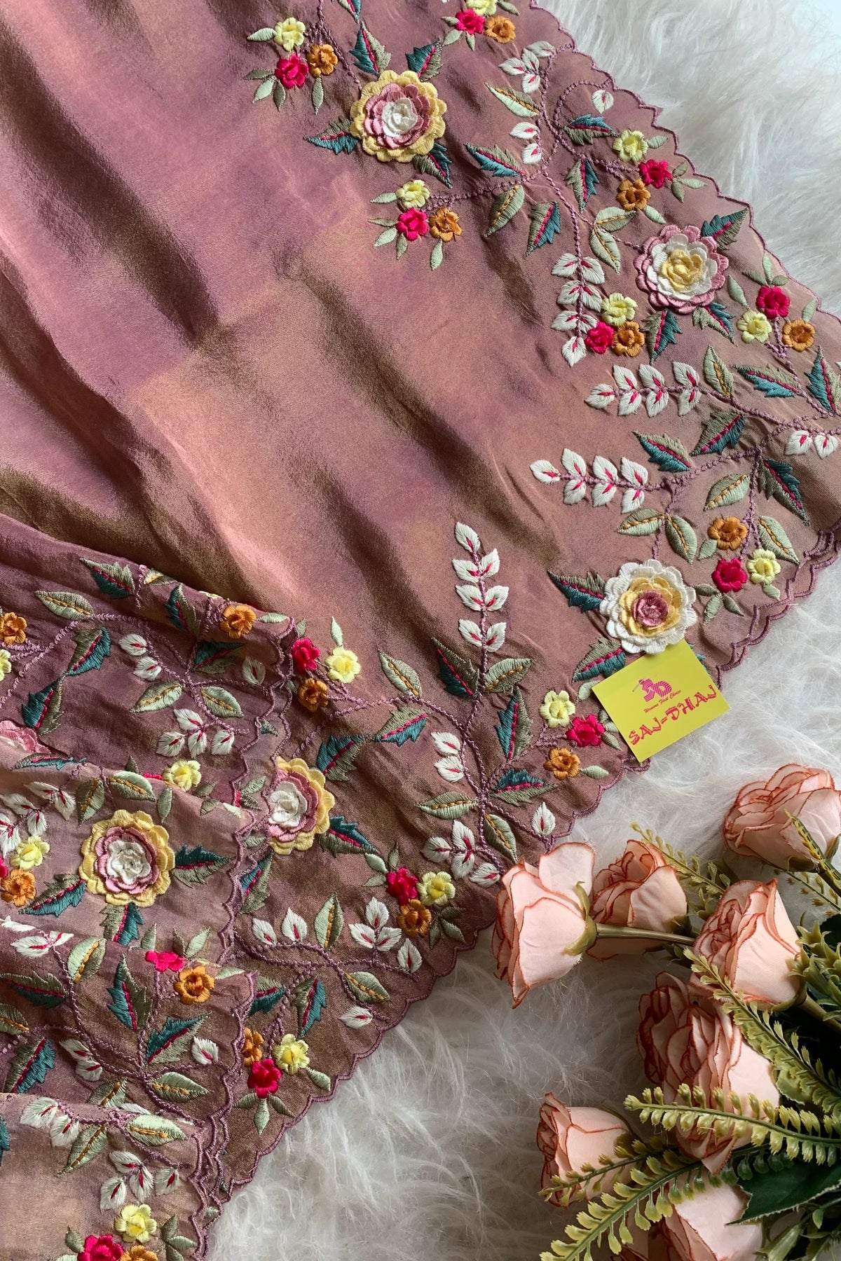 Shaded Floral Thread Embroidered Tissue Saree 5755 13