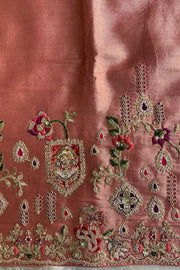 Peach Applique Embellished Tissue Saree 5729 01