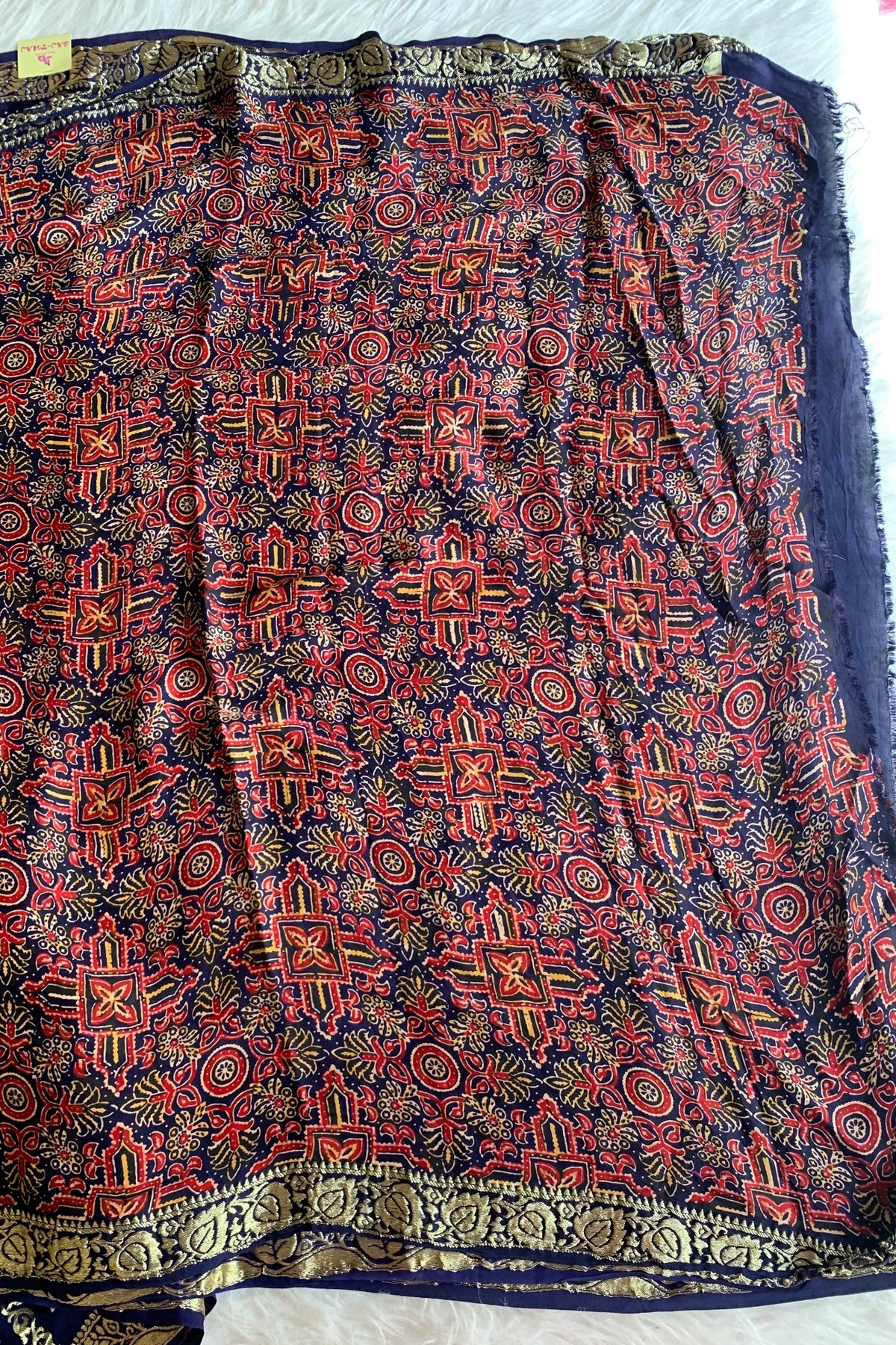 Blue Modal Silk Ajrak Saree 5236 08
