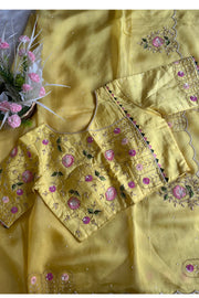 Lemon Organza Saree with Cutdana & Zardosi Work- Pre Stitched Designer Blouse 5359 15 (PRE ORDER)