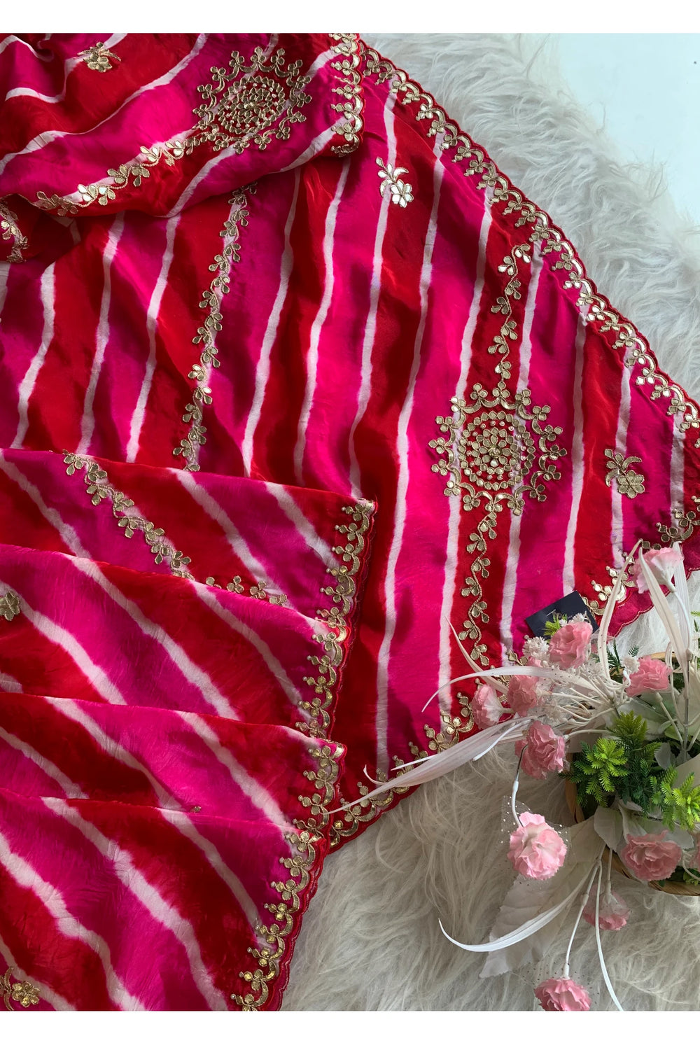 Pink jaal Leheriya Saree 5837 01