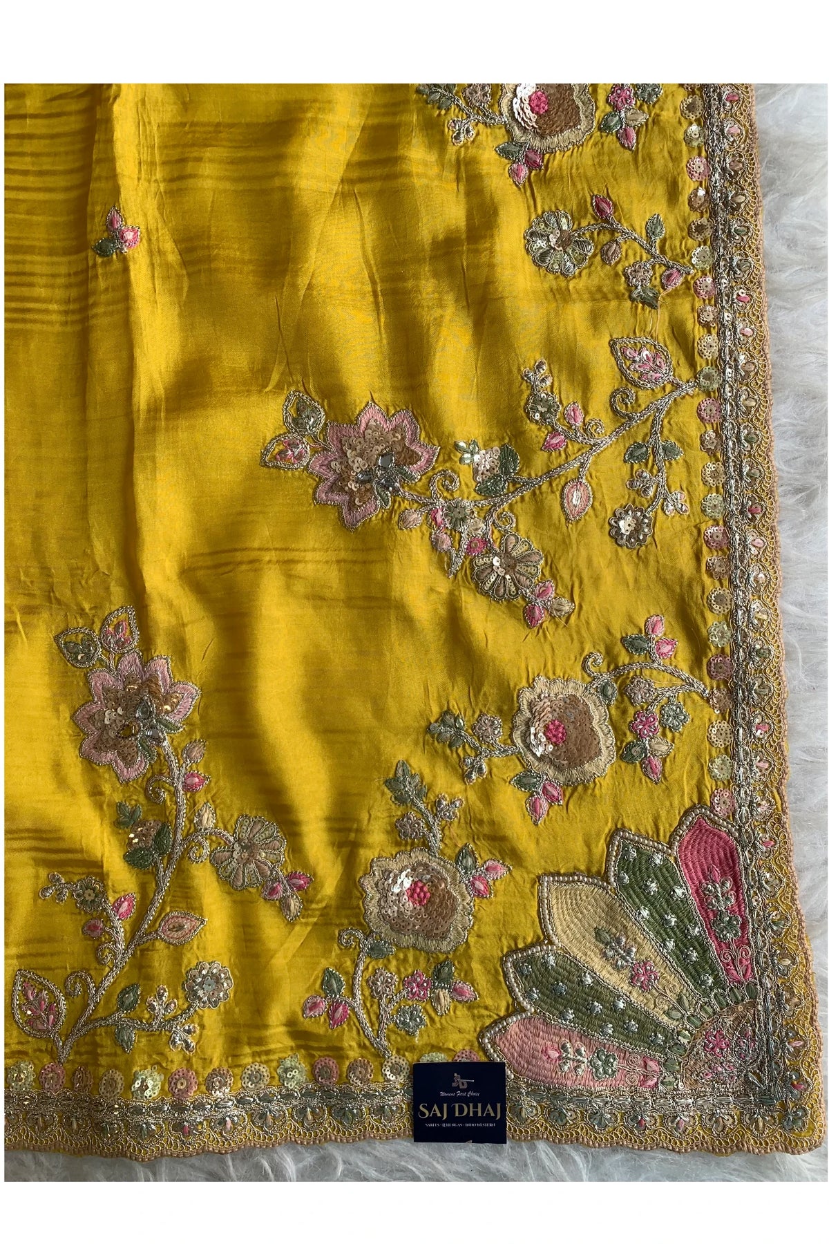 Yellow Saree with Multicolour Embroidery 5786 01