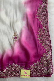White & Dark Pink Designer Saree 5639 01