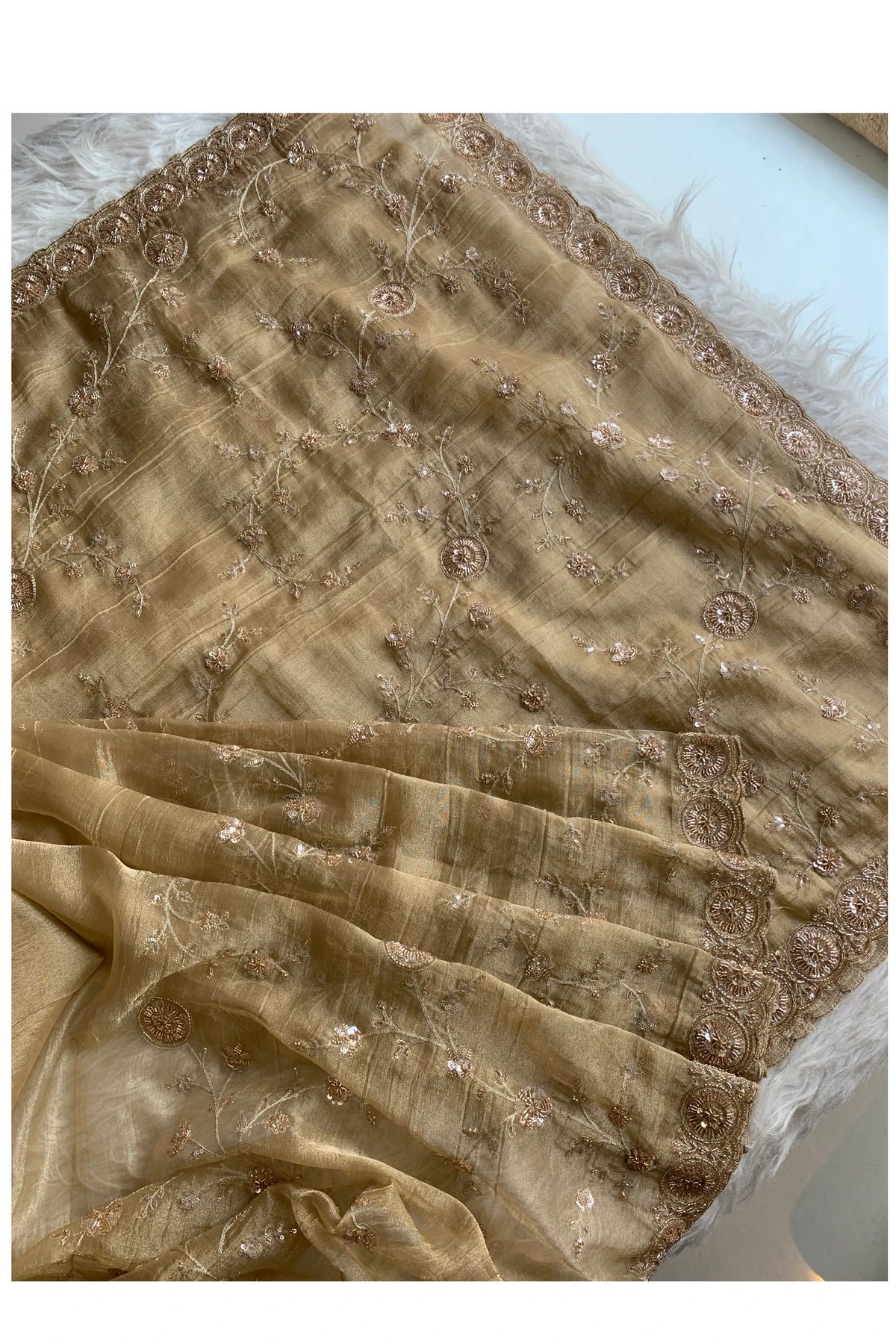 Beige Tissue Saree 5744 01