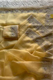 Light Yellow Kora Organza Saree 5750 07