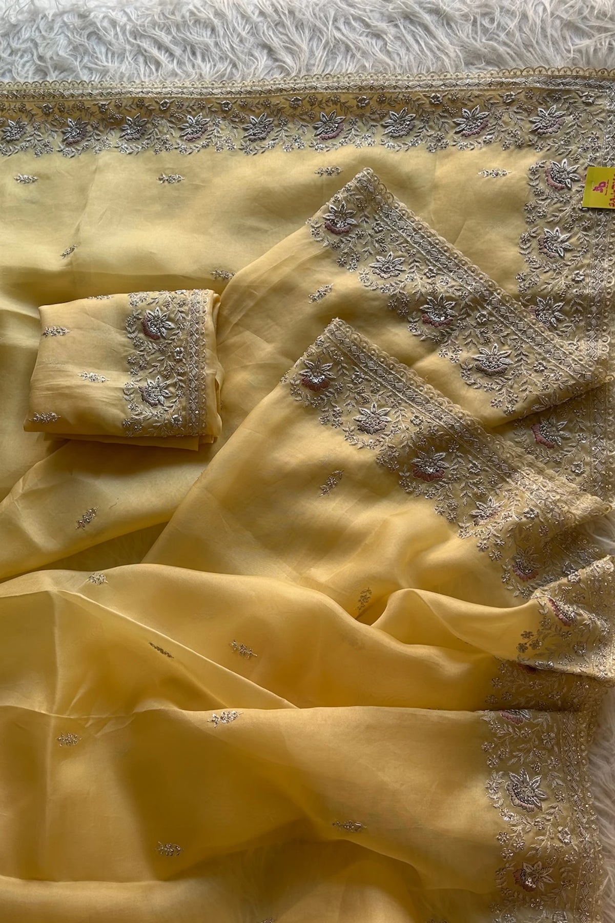 Light Yellow Kora Organza Saree 5750 07