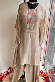 Light Brown Habutai Silk Kaftan Set with Zardosi & Pearl Detailing 5147 11